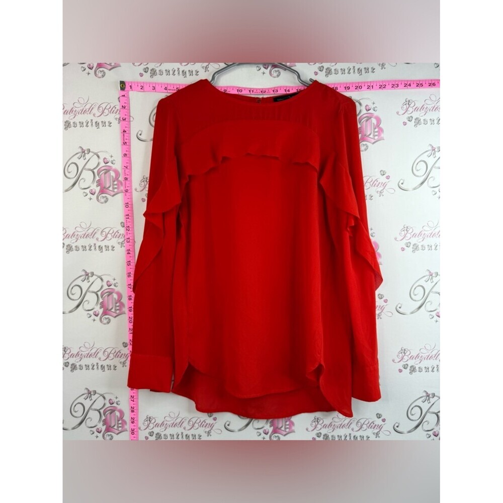 Banana Republic Woman’s Red Ruffle Long Sleeve Blouse Flowy Silhouette